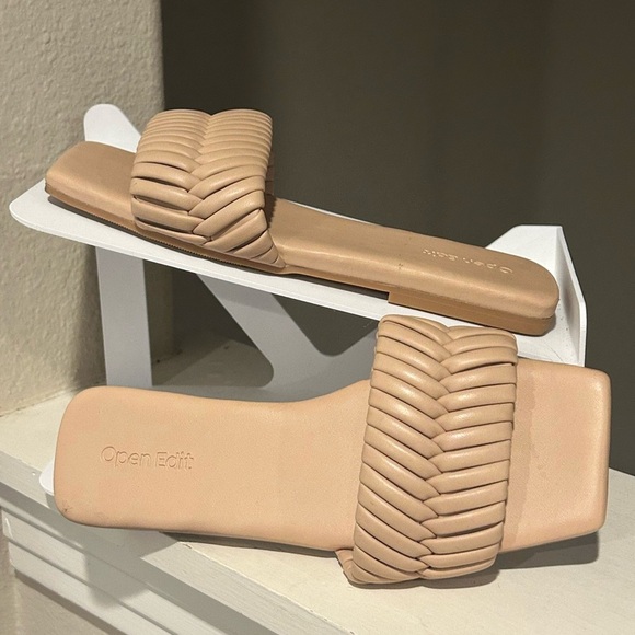 Open Edit Linx Slide Sandal Women's Woven Vamp Strap Beige Size US 5.5M - Picture 1 of 9